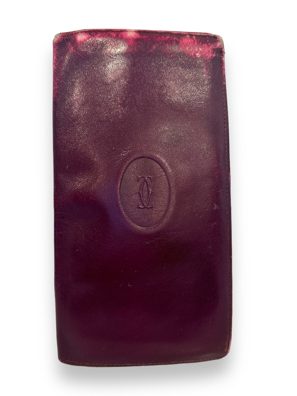 Cartier Must Line Bifold Long Wallet Bordeaux Red Brown Leather Vintage